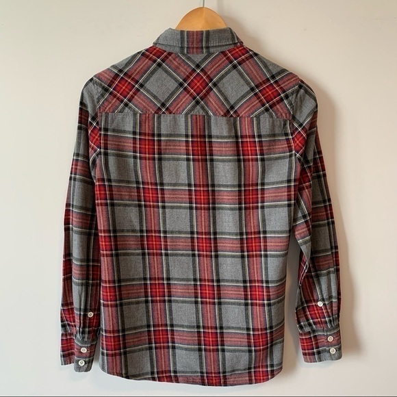 J. Crew Grey & Red Plaid Boy Cotton Button Down Shirt Size 0 - Picture 5 of 14